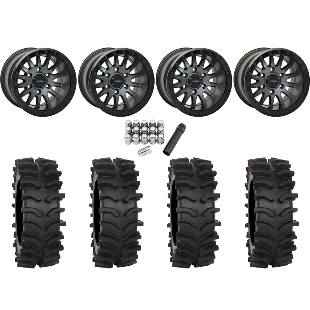 System 3 XT400W 30x12-15 Tires on SB-8 Matte Brushed Grey (15x10) Beadlock Wheels, complete kit