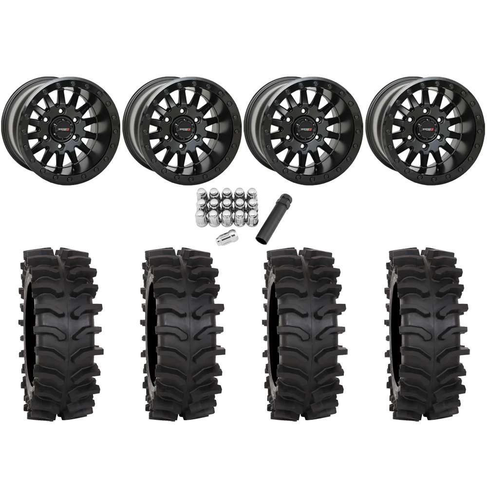 System 3 XT400W 33x12-15 Tires on SB-8 Matte Black (15x10) Beadlock Wheels, complete kit