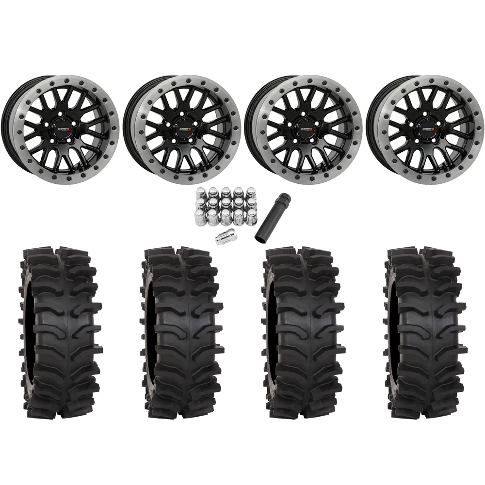 System 3 XT400W 32x12-15 Tires on SB-9 Gloss Black (15x9) Beadlock Wheels, complete kit