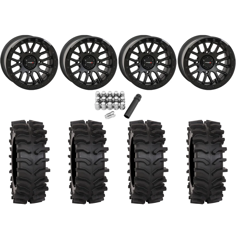 System 3 XT400W 32x12-15 Tires on SB-9 Matte Black (15x9) Beadlock Wheels, complete kit