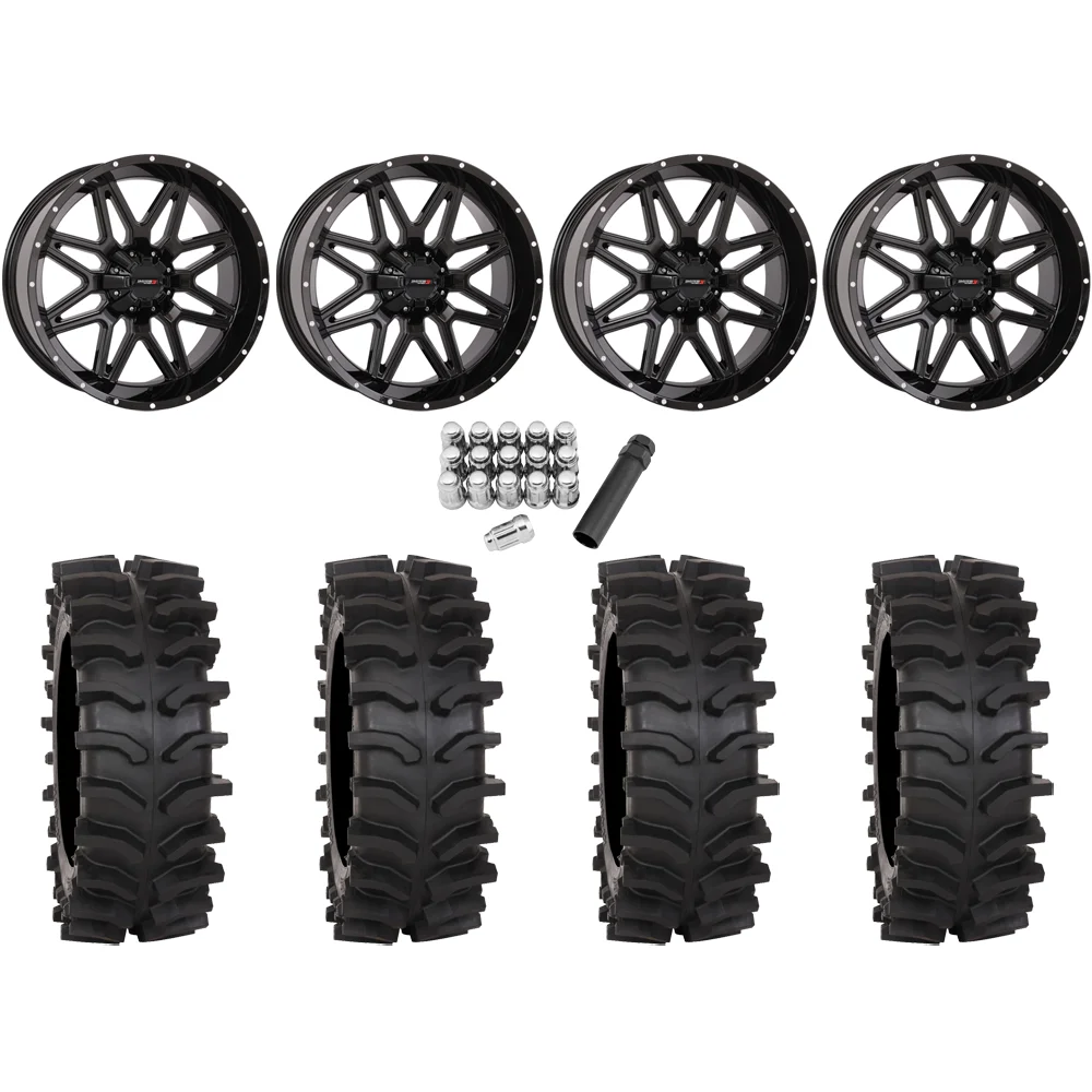 System 3 XT400W 35x12-20 Tires on ST-7 Gloss Black (20x9) Wheels, complete kit