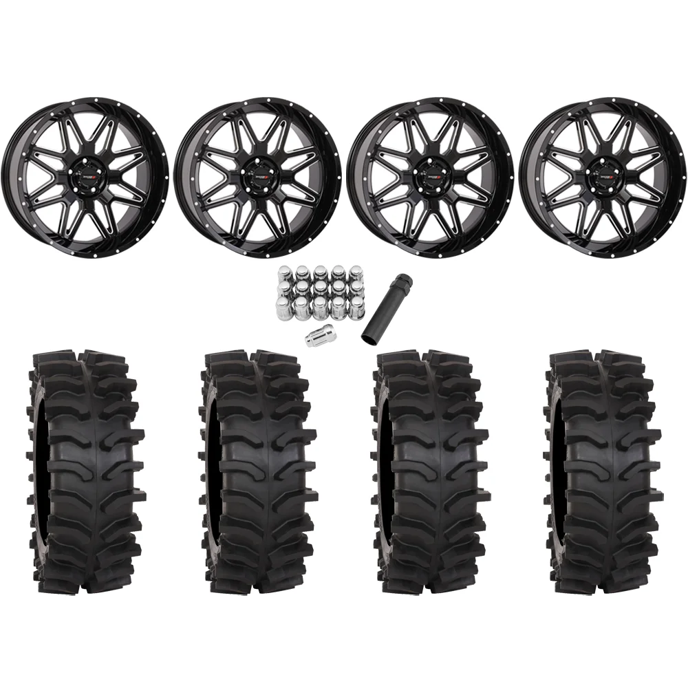 System 3 XT400W 35x12-20 Tires on ST-7 Gloss Black Milled (20x9) Wheels, complete kit