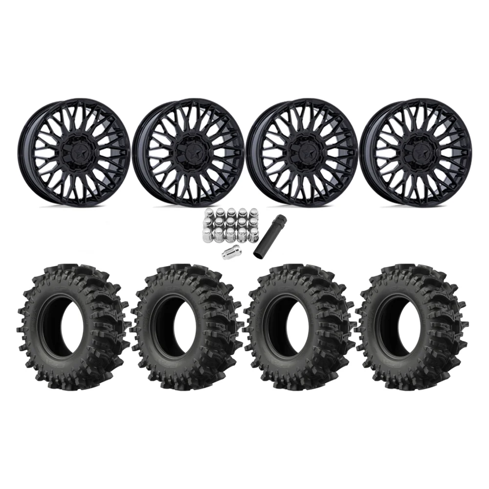 EFX MotoSlayer 35x9.5-24 Tires on MSA M50 Clubber Gloss Black Wheels, complete kit