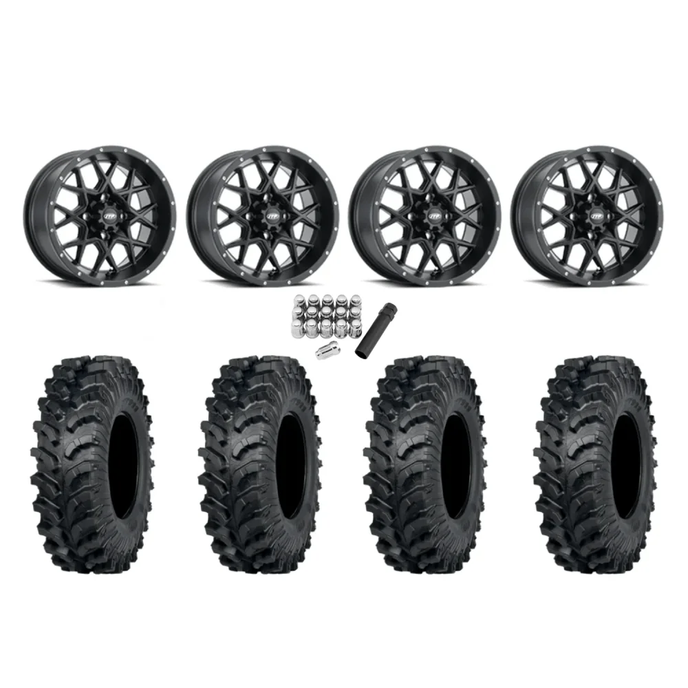 ITP MT911 30x10-15 (8ply) Tires on ITP Hurricane Satin Black Wheels, complete kit