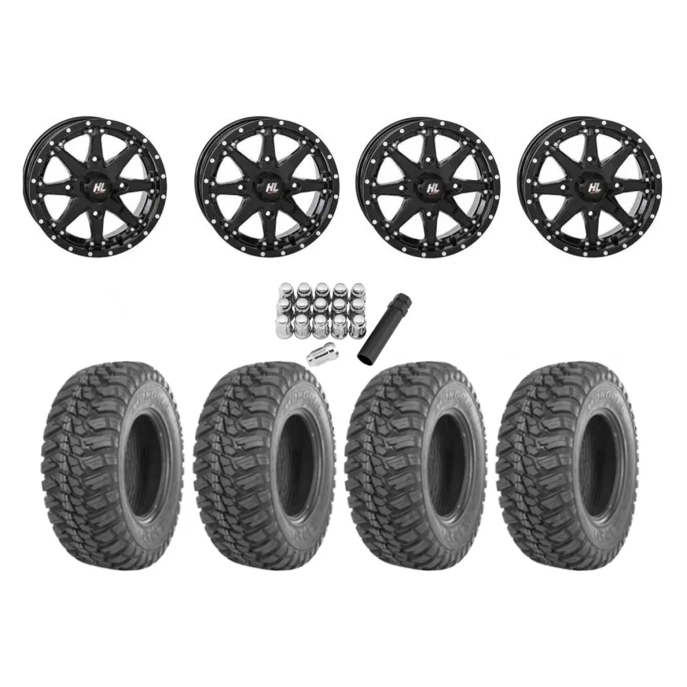 GBC Kanati Mongrel 30x10-15 Tires on High Lifter HL10 Gloss Black Wheels, complete kit