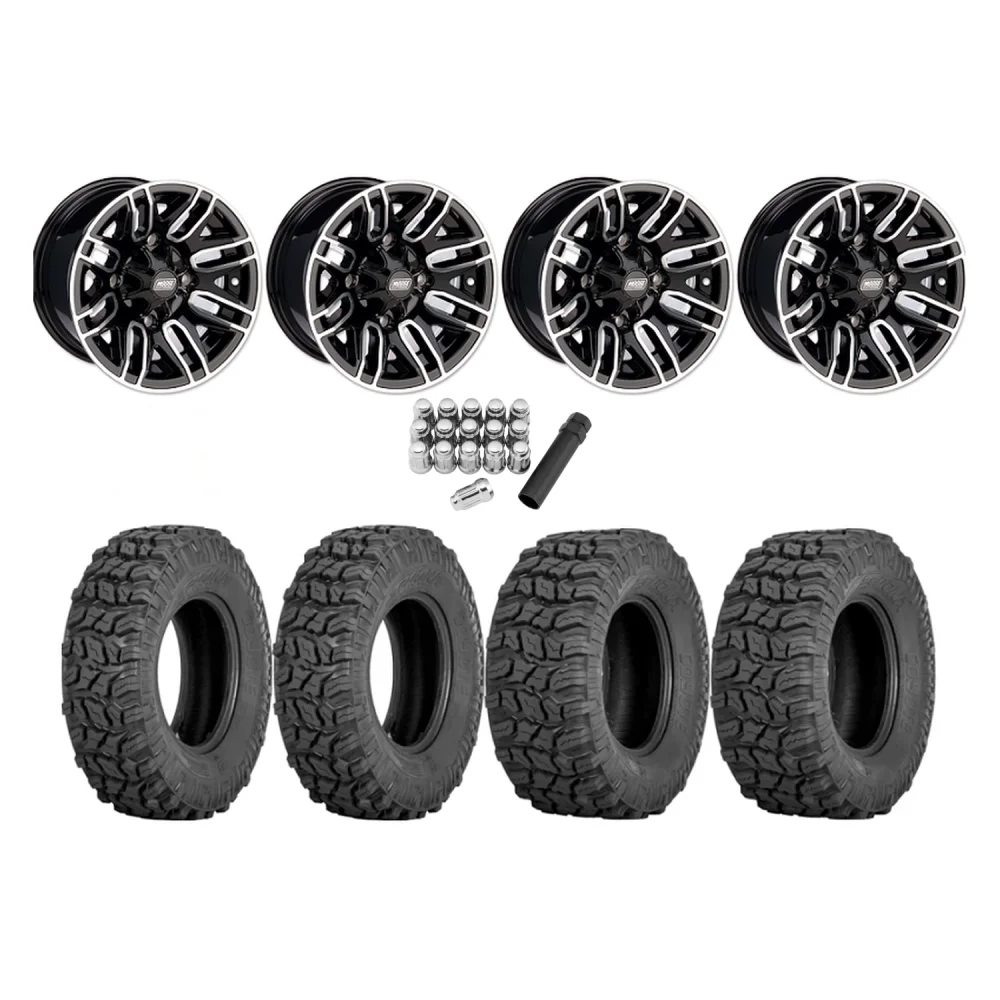Sedona Coyote 25x8-12 Tires on Moose 112X Black Wheels, complete kit